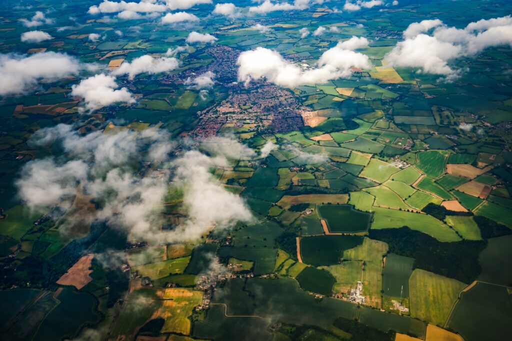 Aerial landscape image over farmland