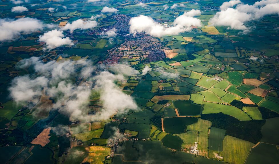 Aerial landscape image over farmland