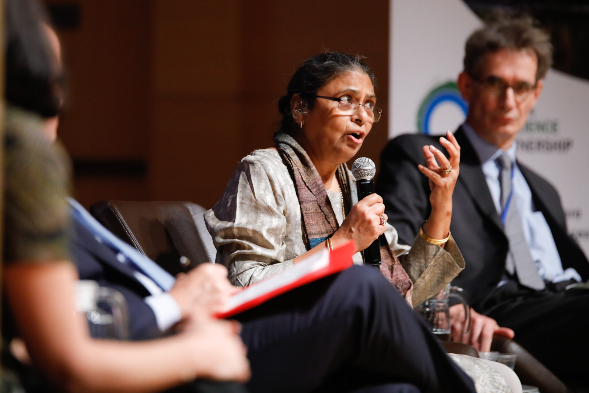 Sheela Patel speaking at the Building a Resilient Future event